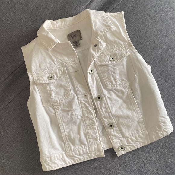 Guess Distressed White Denim Vest - Picture 3 of 12